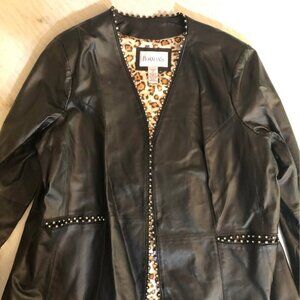 Roaman's Leather jacket with Rhinestone Accents Womens 24w Leopard Lining RN #88